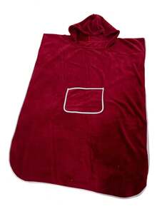 SHEIN 1 buah Set Jubah Mandi Tanpa Lengan dengan Trim Blok Warna untuk Wanita - Merah tua - View 2