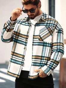 Manfinity Homme Áo khoác kẻ caro thường ngày cỡ lớn dành cho nam, Xuân/Thu - Nhiều màu - Xem 5