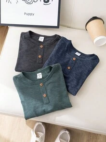 SHEIN 男童三件套舒适休闲风格木纹质感面料纽扣 Polo 领长袖 T 恤，三种颜色可选，适合居家、休闲、户外、玩耍、学校、校园、学院等场合，秋冬季时尚百搭。 - 藍色 - 查看 8