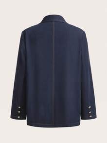 Modelyn Setelan 2 potong Vintage Kontras Warna Denim Efek Lengan Panjang Kancing Depan dan Rok Lipit Kasual untuk Musim Gugur/Dingin - Navy Blue - View 8