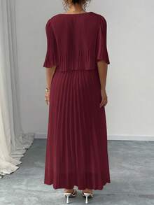 Elenzga Vestido elegante de gasa plisada de unicolor para mujer de talla grande, primavera/verano