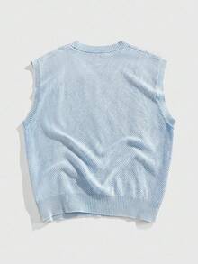 ROMWE MEN Casual 男式蓝色无袖休闲百搭水洗针织背心 - 藍色 - 查看 2