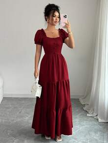 Elenzga Elenzga Women's Elegant Long Dress With Unique Collar, Multi-Layer Patchwork, Ruffle Trim, Slimming Design/Draped/Tiered Layer/Holiday Outfits /Bohemian/Romantic-Floral/Vacation Casual