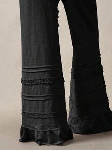 Bohemela Bohemian Style Solid Color High Waist Flare Leg Knit Pants, Spring/Summer,Fall - Black - View 8