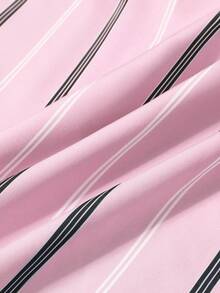 INAWLY 女式条纹落肩长袖部分纽扣休闲短款衬衫 - 淺粉色 - 查看 6