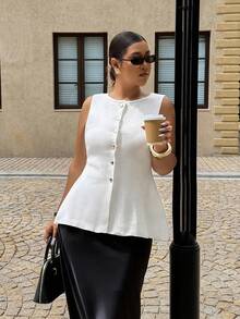 Dripcurv Plus Size Lightweight Knitted Sleeveless Top For Summer - Beige - View 1