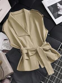 Lunelith SHEIN Lunessa Abrigo de mujer tipo trinchera vintage francés de diseño único, cuello en V, cintura con lazo, corte holgado, para primavera/otoño