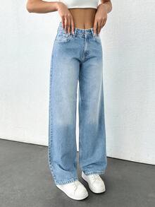 EURMUSE LOW RISE WIDE LEG CUT VINTAGE WASH Y2K STYLE JEAN Jeans Wide Leg Oversized Jeans Loose Jeans Wide Leg Jeans Flared Jeans - Baby Blue - View 4