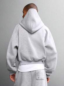 SUMWON Hoodie Pullover Pendek dengan Saku Tengah dan Logo Polos - Grey - View 2