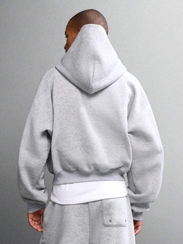 SUMWON Cropped Pullover Hoodie With Centre Pocket And Logo Plain