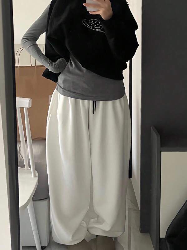 INAWLY Plus Size Casual Loose Drawstring Waist Slant Pocket Sweatpants