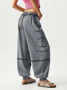 Bohemela BOHO Solid Color Knitted Low Waist Loose Drawstring Pants For Women