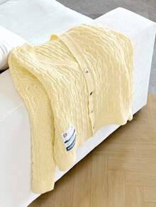 Manfinity VCAY Men's Fashionable Casual Cardigan With Letter & Cable Pattern, Drop Shoulder, Long Sleeve, Autumn, Cable Knit, For Fall Winter - Yellow - View 1