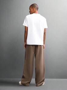 SUMWON 宽腿定制长裤，双褶宽松裤，休闲优雅商务专业办公室服装，秋冬时尚 - 棕色 - 查看 6