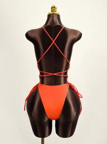 Zestiva 2026 春夏女士新款可调节细肩带深 V 领橙色度假比基尼泳装，无钢圈 - 橘色 - 查看 2