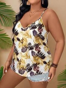 SHEIN VCAY Plus Size Women Leaf Print Camisole Top, Casual Vacation Wear