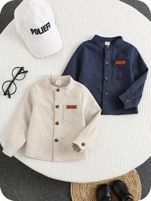 SHEIN 2 pièces Chemise à manches longues de couleur unie décontractée pour bébé garçon, chemise tout-aller convenant pour l'anniversaire, la fête, la soirée, la représentation, le mariage, le premier mois du bébé, le baptême et la célébration du 1er anniversaire, mon premier Noël, la maternelle - Multicolore - Voir 2