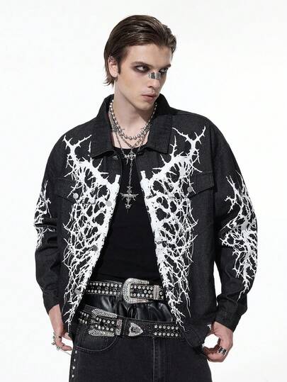 Goth Herren Kurze Denim Jacke, Vintage Straßen-Stil