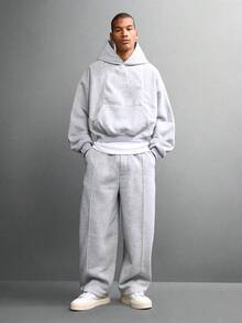 SUMWON 宽松版型运动裤，带侧袋和常规裤脚，纯色 - 灰色 - 查看 3