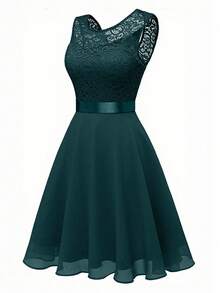 Olithes 女式无袖粉色蕾丝连衣裙，夏季 - 藏蓝色 - 查看 3