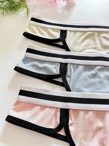 SHEIN 3 pezzi/confezione Set di mutande casual da donna con bordo a contrasto di colore - Multicolore - Visualizzare 4