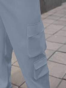 Manfinity Homme 秋季大码男士抽绳腰带口袋宽松休闲裤 - 藍色 - 查看 5