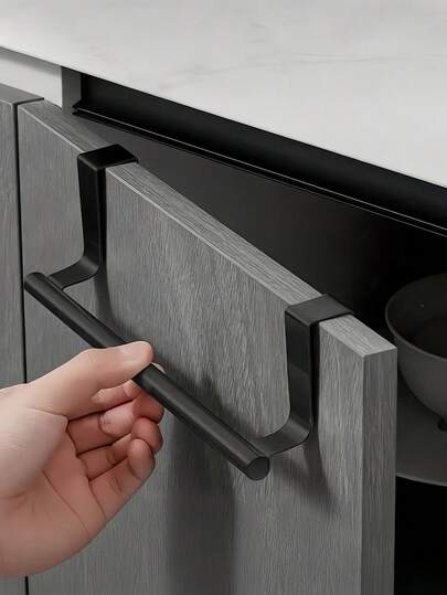 1/2PCS Black Stainless Steel Towel Rack No Drill Over Cabinet Door Hanger For 0.74 Inch Thick Doors Space Saving Kitchen Accessories Dishcloth Holder Organizer