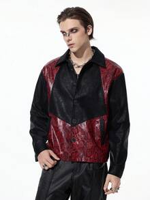 ROMWE MEN Grunge Punk Men's Patchwork Fashion Long Sleeve Vampire Style PU Leather Jacket, Fall Winter - Dark Grey - View 1