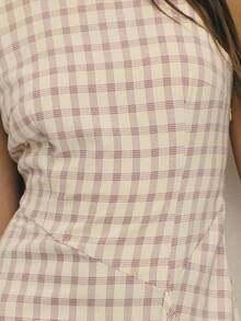 Nöista 粉色格纹无袖斜裁中长连衣裙 - 高圆领 - 紅色 - 查看 5