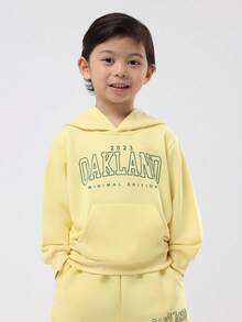 SUMWON Conjunto de dos piezas de invierno para niños, edición mínima de Oakland, con sudadera con capucha y pantalones jogger, ropa de calle para otoño e invierno - Amarillo - Ver 3