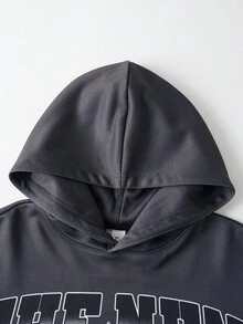 The Nun X SHEIN Men's Casual Figure Graphic Drop Shoulder Hoodie, Autumn, 2000s Style - Dark Grey - View 5