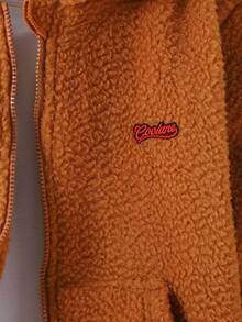 SHEIN Tween Girl Loose - Fit Brown Fuzzy Zip - Up Hooded Jacket With Letter - Patch Decoration, An Autumn And Winter Style, Suitable For Wearing To School, For Outings, At Parties, During Out - Of - Home Activities And For Sports. Zip Up Jackets Tween  Girls Fall Jacket Teddy Bear Jacket - Brown - View 4