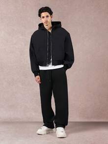 SUMWON 短款连帽飞行员夹克前拉链宽松冬季秋季街头风格休闲外套时尚个性单品都市设计日常穿着 - 黑色 - 查看 8