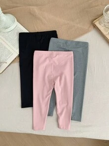 SHEIN LMoss Kids 女婴 LMoss 弹力腰字母印花休闲打底裤，秋冬季时尚百搭打底裤，印花款式 - 彩色 - 查看 2