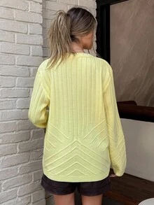 EURMUSE Women Sweater Pullover Butter Yellow Yellow Ribbed Sweater Ribbed Shirt Yellow Sweater Women Yellow Top Butter Yellow Top,Jumper,Cream Jumper,Jumpers,Christmas Jumper,White Jumper,Black Jumper,Ladies Jumper,Women's Jumpers - Yellow - View 4