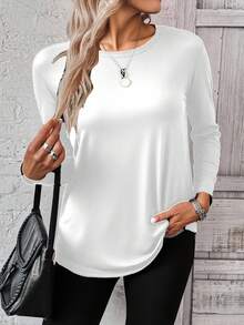 EMERY ROSE 1pc Women's Loose Fit Round Neck Long Sleeve Shirt, Casual Layering TopIn Fall/Winter - Multicolor - View 5