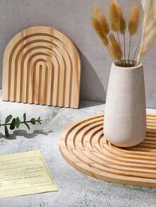 لوح تقطيع خشبي زخرفي بشكل قوس ، لوح تقديم خشبي بطراز بوهيمي، صينية خدمة زخرفية مناسبة لديكور مطبخ المنزل - بني - مشاهدة 3