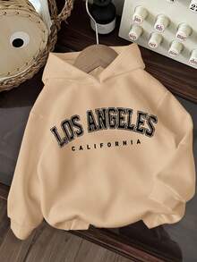 Kleine Jungen Lässig Komfort Los Angeles Grafik Strick Dicke Langarm Sweatshirt, Khaki, geeignet für gesellige Anlässe, Herbst/Winter - Khaki - Übersicht 1