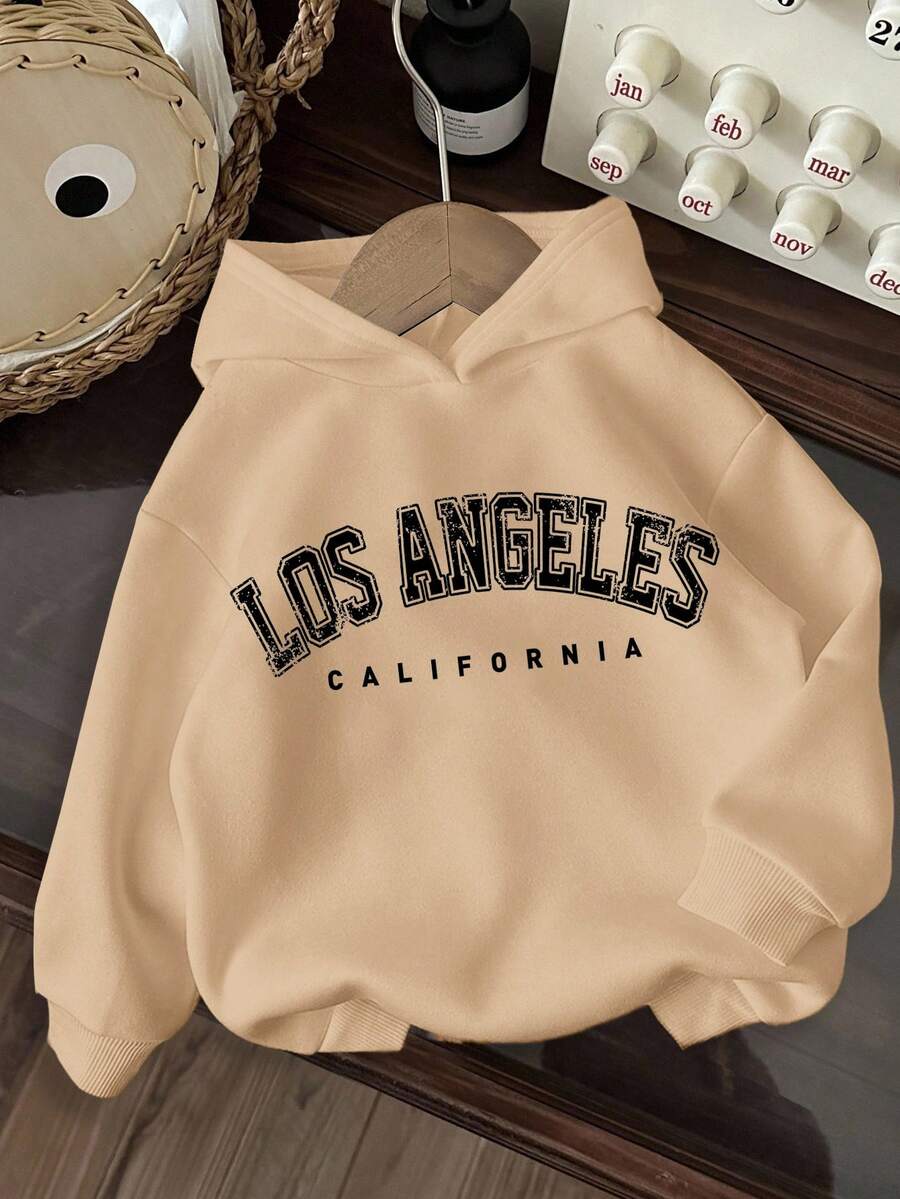Kleine Jungen Lässig Komfort Los Angeles Grafik Strick Dicke Langarm Sweatshirt, Khaki, geeignet für gesellige Anlässe, Herbst/Winter - Khaki - Übersicht 1