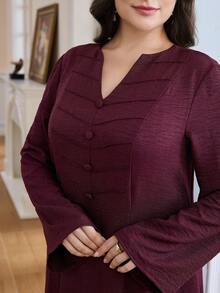 Al Najma Vestido feminino plus size elegante cor sólida manga sino estilo árabe - Borgonha - Ver 7