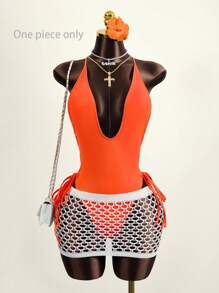 Zestiva 2026 春夏女士新款可调节细肩带深 V 领橙色度假比基尼泳装，无钢圈 - 橘色 - 查看 3