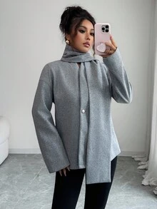 SHEIN Clasi 女士优雅围巾围脖，秋冬款 - 灰色 - 查看 4