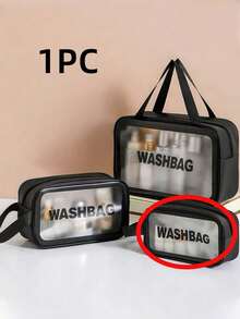 1/3 件防水盥洗包、化妆包、大号透明化妆包、化妆品收纳包、PVC 加厚洗漱包，适用于旅行和浴室收纳、护肤品收纳袋便携式旅行包、大容量（白色） - 黑色. - 查看 9