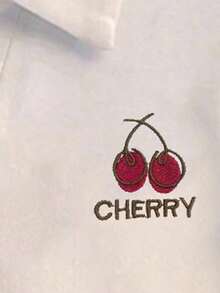 SHEIN Plus Size Cherry Print Short Sleeve T-Shirt, Summer Casual - White - View 3