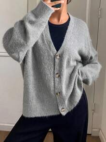 DAZY كارديجان فضفاض بياقة على شكل حرف V للنساء، محبوك بأكمام طويلة، موسم الخريف