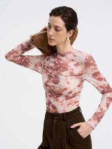 Aalyst Women Tie-Dye Mesh Casual T-Shirt, Autumn Fall Cloth For Women - Multicolor - View 6