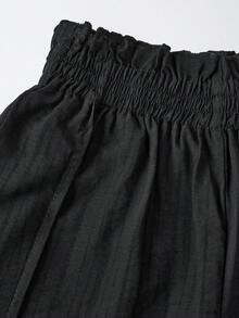 Maija Kids Maija Kids 年轻女孩百搭宽松阔腿荷叶边腰带时尚休闲裤，百搭纯色长裤，适合居家、返校、度假、夏季 - 黑色 - 查看 3