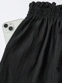 Maija Kids Maija Kids 年轻女孩百搭宽松阔腿荷叶边腰带时尚休闲裤，百搭纯色长裤，适合居家、返校、度假、夏季 - 黑色 - 查看 7