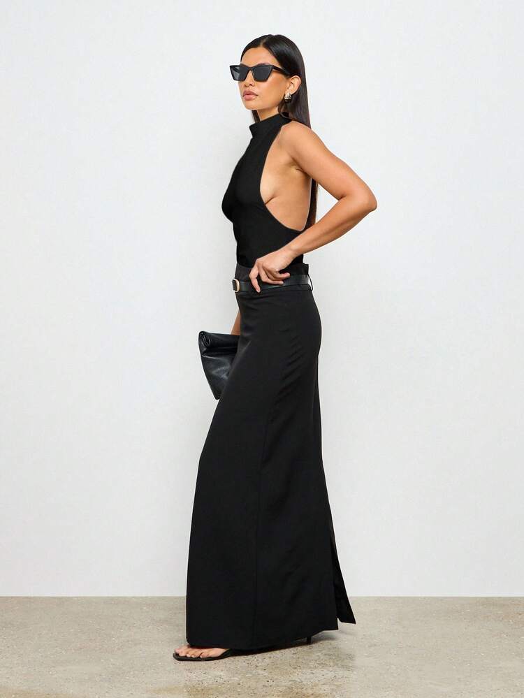 Mock Neck Racerback Tank Top With Side Cutouts