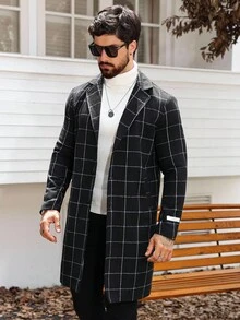 Manfinity Homme Men's Casual/Business Minimalist Long Sleeve Plaid Overcoat Fashion , Fall/Winter - Black - View 6
